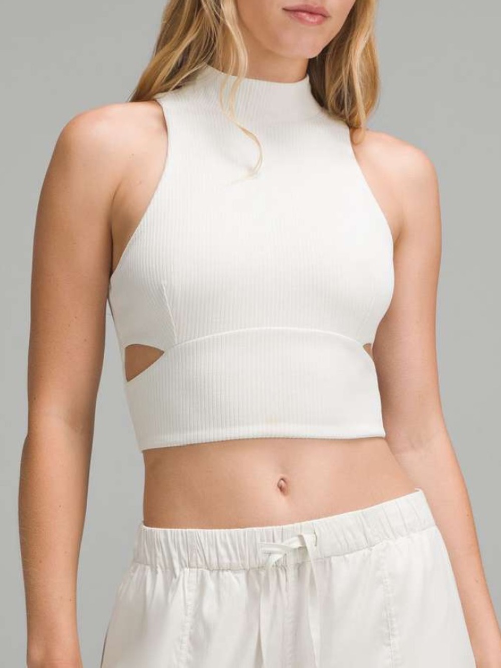 lululemon athletica White Ribbed Cropped High-Neck Tank NWT in Bone